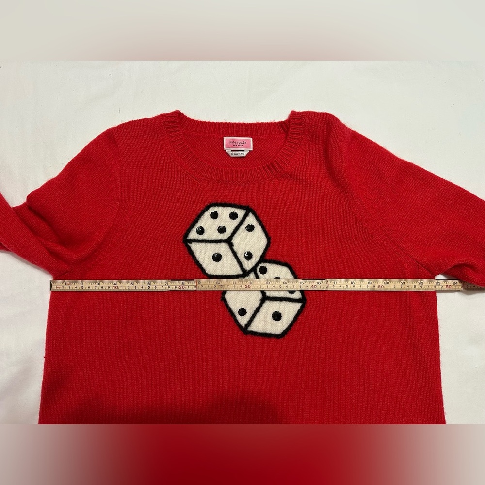 KATE SPADE NEW YORK RED SEQUIN LUCKY DICE SWEATER CASINO VEGAS GLAM LUXURY XL - Picture 5 of 9